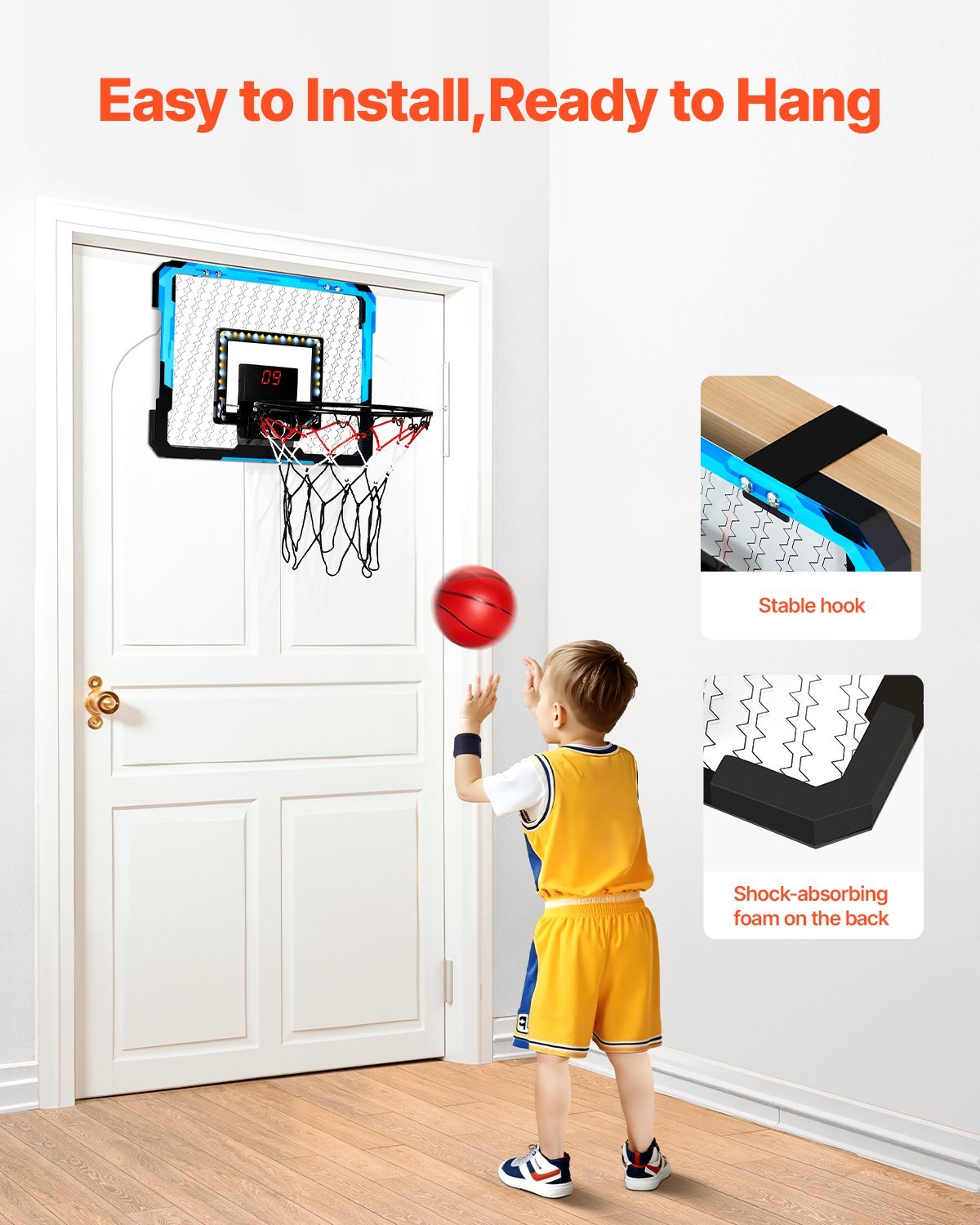 Kids Basketball Hoop With LED Lights & Audio Scoreboard Indoor Basketball Hoop - Lilo Bloom