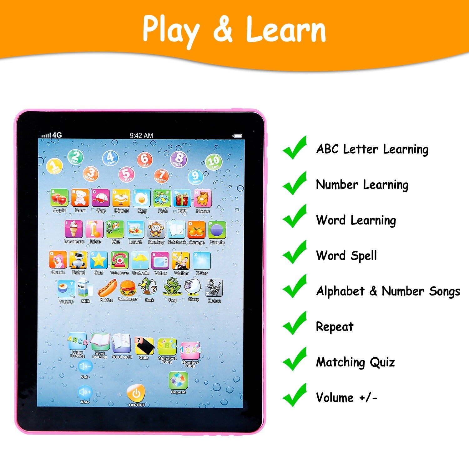 Baby Learning Tablet Educational Mini Pads Toys Touch Learn Toddler Tablet For ABC Numbers Words Gift For Boys Girls Aged 1-6 Year Old Kids - Lilo Bloom