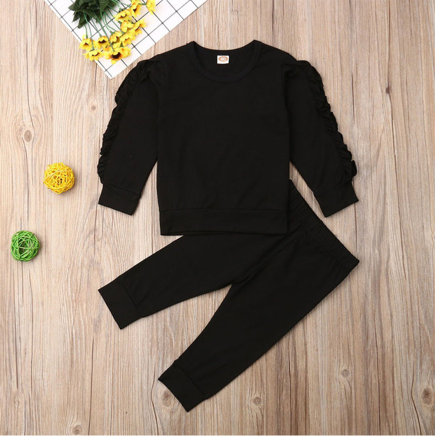 Newborn Baby Boys Girls Ruffles Jumper Solid Long Sleeve Sweatshirt Tops Pants Infant Kids 2Pcs Outfits Clothes Set Fall Clothes - Lilo Bloom
