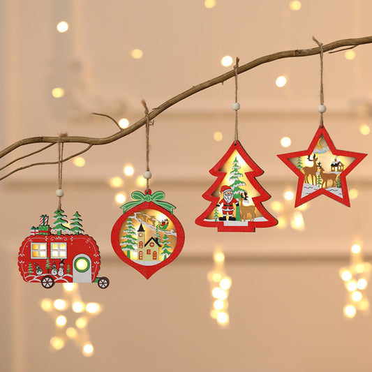 Christmas Decorations Hollow Wooden Pendant Creative Light Included Car Tree Ornaments Christmas Decor Kids Christmas Indoor - Lilo Bloom