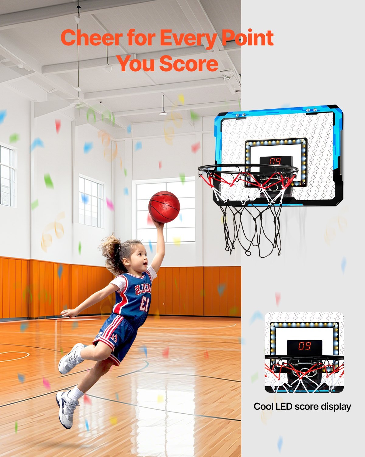 Kids Basketball Hoop With LED Lights & Audio Scoreboard Indoor Basketball Hoop - Lilo Bloom