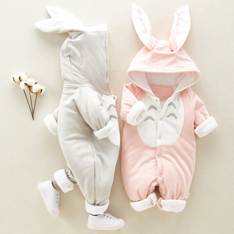 The new cotton padded cotton baby romper thickened chinchilla hooded cotton baby Onesies newborn go climbing clothes - Lilo Bloom