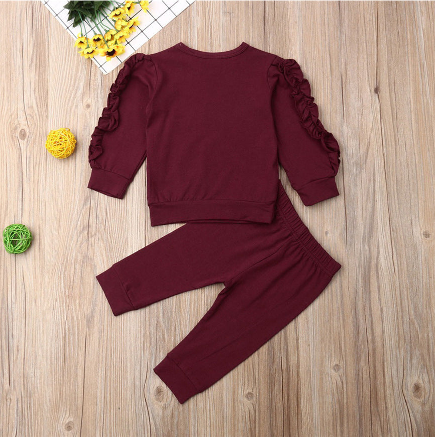 Newborn Baby Boys Girls Ruffles Jumper Solid Long Sleeve Sweatshirt Tops Pants Infant Kids 2Pcs Outfits Clothes Set Fall Clothes - Lilo Bloom