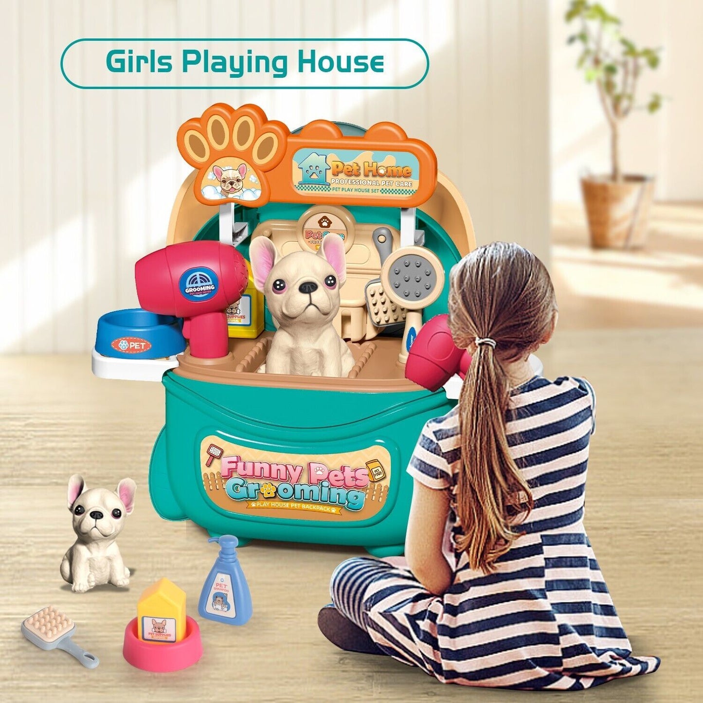 2025 Pet Care Play Set Doctor Kit For Kids, 16 Pcs Doctor Pretend Play Vet Dog Grooming Toys Puppy Dog Carrier Feeding Dog Backpack Gifts.Logistics Is Randomly Sent By UPS,USPS,FEDEX. - Lilo Bloom