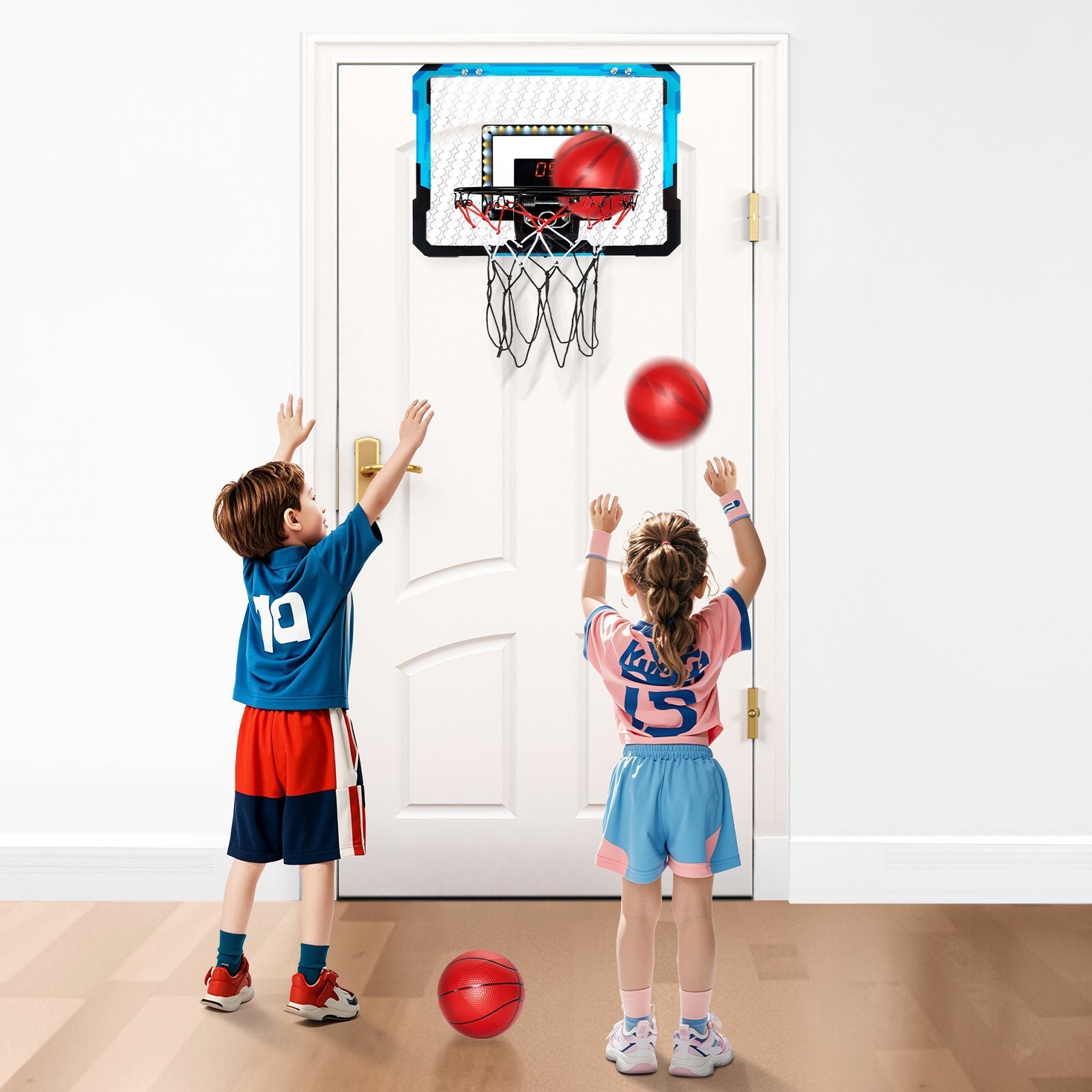 Kids Basketball Hoop With LED Lights & Audio Scoreboard Indoor Basketball Hoop - Lilo Bloom