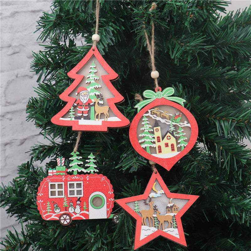 Christmas Decorations Hollow Wooden Pendant Creative Light Included Car Tree Ornaments Christmas Decor Kids Christmas Indoor - Lilo Bloom